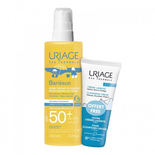 URIAGE НАБОР Bariesun (Барьесан) SPF50+ Увлажняющий Спрей для детей 200 мл + Очищающий пенящийся крем 50 мл